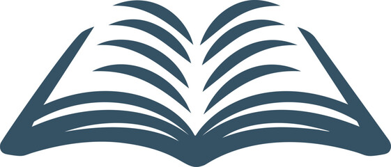 Poster - Open book silhouette with fanned pages icon in dark blue graphic art