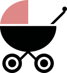 Poster - Minimalist black and pink baby stroller side view icon with geometric design