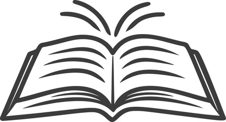 Poster - Illustration of an open book with pages fanned, simple black line drawing