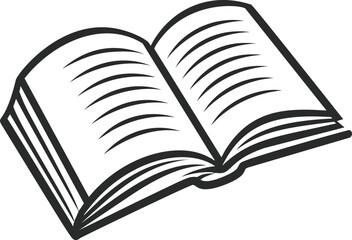 Poster - Black and white outline of an open book with visible pages, concept of learning