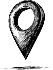 Poster - Sketch style black and white map pin illustration with detailed shading