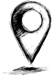 Poster - Black and white sketch of location pin icon with rough texture