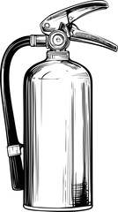 Poster - Black and white drawing of a fire extinguisher, detailed sketch illustration
