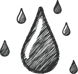 Poster - Sketch drawing of rain droplets falling down, black and white illustration