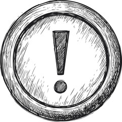 Poster - Hand-drawn sketch of an exclamation mark in a circle, black and white illustration