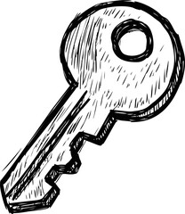 Leinwandbilder - Hand-drawn black and white sketch of an old-fashioned key