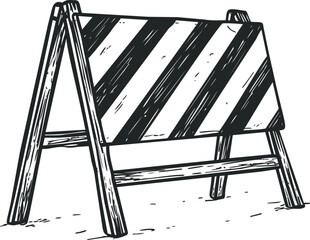 Poster - Traffic barrier illustrated in black and white sketch style, concept of road safety