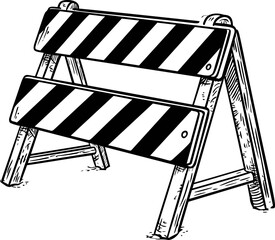 Poster - Sketch of a construction barrier with black and white stripes, vector illustration