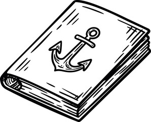 Poster - Illustration of a closed nautical book with anchor symbol on cover, black and white