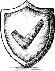 Poster - Hand-drawn shield with checkmark symbolizing security and protection