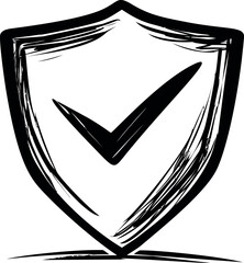 Poster - Black and white sketched shield with checkmark symbolizing security concept