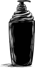 Poster - Black and white illustration of a lotion pump bottle, vector art style
