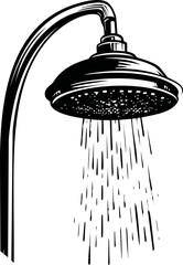 Poster - Monochrome illustration of a shower head spraying water in a dynamic flow