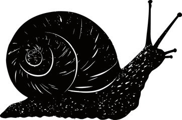 Poster - Black silhouette of a snail with detailed textured shell, vector illustration