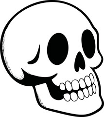 Poster - Simple black and white skull illustration with bold outlines, digital art drawing