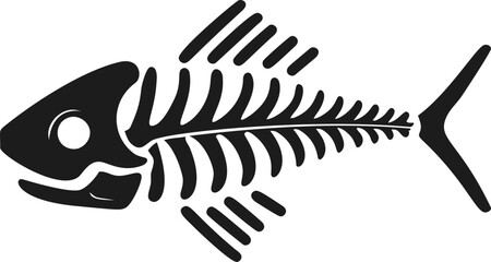 Poster - Black fish skeleton, minimalist sea creature illustration