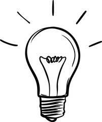 Poster - Black and white sketch of a light bulb with shining rays, symbolizing ideas