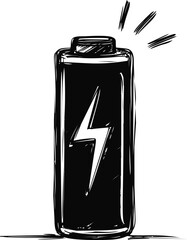 Poster - Black and white sketch of battery with lightning bolt symbol