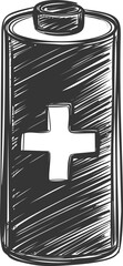 Poster - Sketch of a cylindrical battery with cross symbol in black and white style