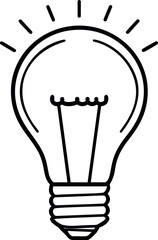 Poster - Simple black and white outline of a light bulb with radiating lines