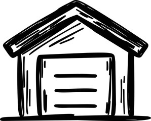 Poster - Simple black and white sketch of a house with a triangular roof