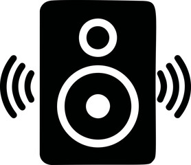 Poster - Black speaker icon with sound waves emitting from sides, vector illustration