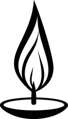 Poster - Black and white flame icon symbolizing a candle, minimalistic vector design