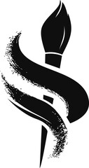 Poster - Black and white paintbrush with swirling paint stroke, artistic concept