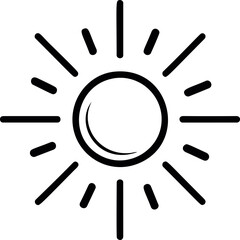 Poster - Minimalistic black outline drawing of a sun with shining rays