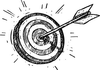 Poster - Sketch of an arrow hitting a bullseye on a target with burst lines