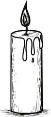 Poster - Black and white illustration of a melting candle with flame