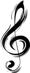 Poster - Stylized black and white treble clef symbol with artistic swirl design