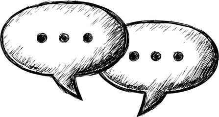 Poster - Sketch of overlapping speech bubbles conveying conversation and communication