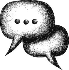 Poster - Sketch of two speech bubbles with texture and three dots, communication concept