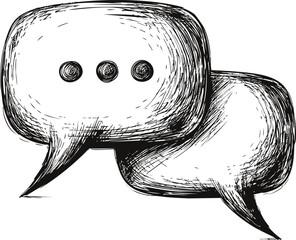 Poster - Sketch of two overlapping speech bubbles with three dots in monochrome