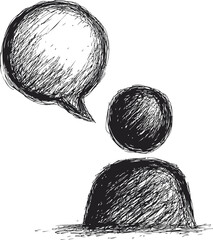 Poster - Sketch style illustration of person with speech bubble, abstract communication art