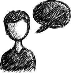 Poster - Sketch of faceless person and speech bubble with black shading illustration