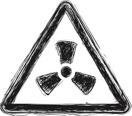 Poster - Hand-drawn black and white radioactive warning symbol with sketched texture