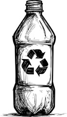 Poster - Illustration of a plastic bottle with recycling symbol in black and white sketch