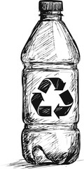Poster - Recyclable plastic bottle sketch with recycling symbol, line art illustration