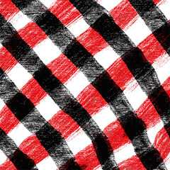 Aufkleber - Red and black checkered fabric pattern with textured surface, conceptual textile art