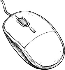 Poster - Illustration of a classic computer mouse with a scroll wheel in black and white