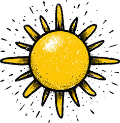 Poster - Yellow sun with textured rays in a hand-drawn style illustration