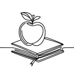 Poster - Apple on an open book in a minimalist single line outline vector design  