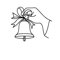 Aufkleber - Hand holding a bell with a ribbon in a single line outline vector  