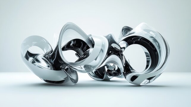 Modern chrome torus sculpture on white with smooth reflections. Ideal background for technology, design, or any abstract presentation.