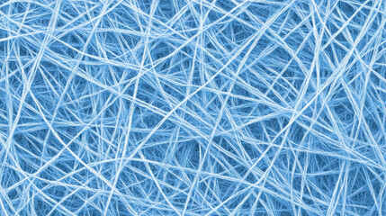 Poster - Blue abstract background of intertwined lines suggesting interconnectedness or tangled threads. Neural network visualization for web design.