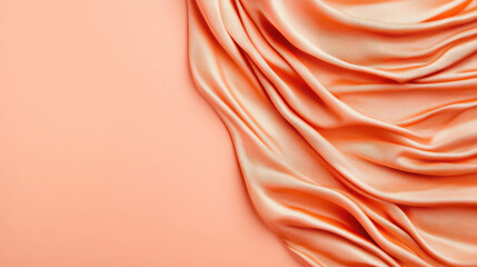 Poster - Elegant peach draped satin fabric texture. Smooth wavy cloth background for fashion, textile, and luxury design. Empty space for product display.