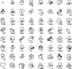 Poster - Collection of various heart and hand outline icon vector designs