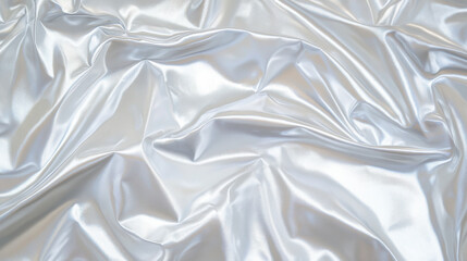 Poster - Abstract silver fabric texture with flowing folds and reflective light. Shiny metallic cloth. Textile surface for design background.